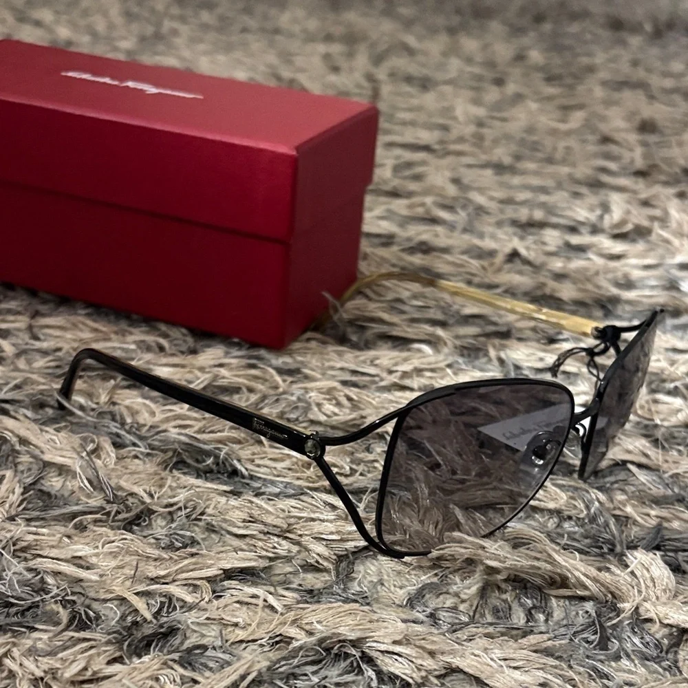 Salvatore Ferragamo Black Aviator Sunglasses